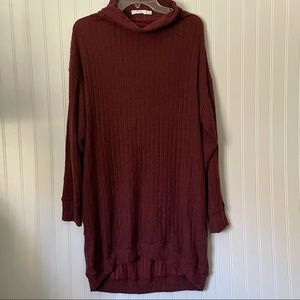 Cowl Neck knit Hi Lo Dress Burgundy